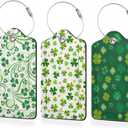 3 Pack Luggage Tags,St.Patrick's Day Shamrock PU Leather Luggage Tags for Suitcase,Name ID Labels with Privacy Cover Suitcases and Metal Loop for Bag Suitcase