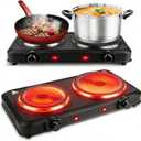 Infrared Dual Burner, 1800W Portable Electric Hot Plate with 7.5” & 6.3” Glass Cooktop, Stepless Temperature Control Countertop Stove for Home RV Camp, Dual Hot Plates