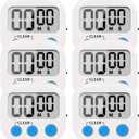 LinkDm 6 Pack Small Digital Kitchen Timer Magnetic Back and ON/Off Switch,Minute Second Count Up Countdown, White