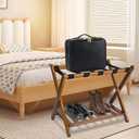 Luggage Rack Folding Suitcase Stand with Storage Shelf Luggage Stand for Guest Room Bedroom and Hotel (Brown)