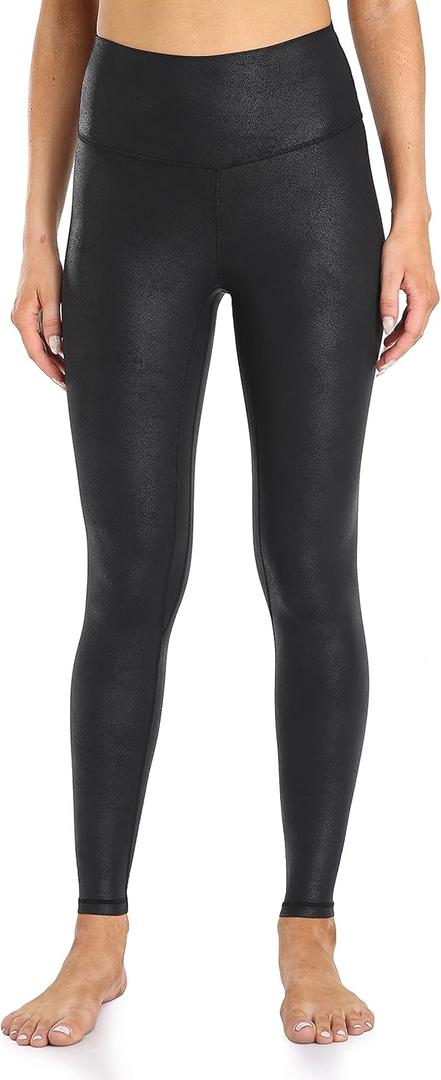 Colorfulkoala Women's High Waisted Matte Faux Leather Leggings Full Length Yoga Pants (S, Black)