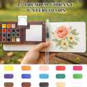 Mini Watercolor Paint Set - 15 Color Travel Watercolor Palette Set - Portable Water Color Paint Set with  Binder Clips,Pens,Wooden Box for Beginners Painters Artists Student