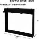 Matte Black Hanging Glass Shower Shelf with Hooks, 20"x16" Rustproof 304 Stainless Steel Bathroom Caddy, No-Drill Modern Organizer for Shower Panels
