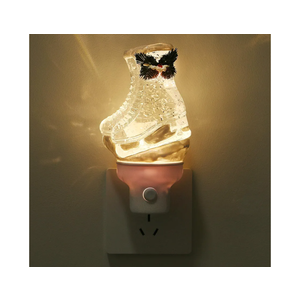 Christmas Night Light Plug into Wall Glitter Water Nightlight with USB/Outlet Options, Christmas Ski Boots Decorative Nightlight for Bedroom Kitchen Nursery Holiday Decorations Gifts (Ski Boots