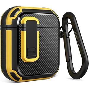 Koaichi for AirPods 2nd/1st Generation Case, Full-Body Ultra-Hard Shell Protective Cover with Lock, Powerful Drop Protection, Well Built Case Designed for AirPods 2/1, Black/Yellow,Set of 2
