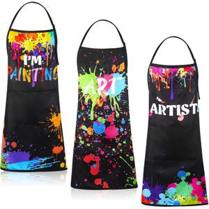 3 Pcs Painting Artist Apron with 2 Pockets, Colorful Artist Smock, Adjustable Painting Aprons for Adults
