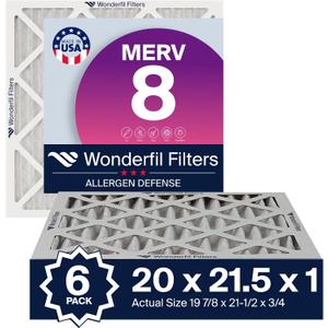 20x21.5x1 MERV 8 (6 Pack) | Wonderfil Filters | Pleated HVAC Design | Perfect Fit for AC & Furnace Systems | Actual Size: 20" x 21.5" x 0.75"