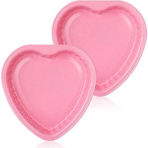 2 Pcs 10 Inch Carbon Steel Heart Shaped Cake Pans Valentine's Day Baking Mold Pizza Pan Flat Heart Cake Mold Non Stick Baking Supplies for Cookie Birthday Wedding Party (Pink)