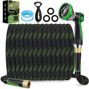 Garden Hose 100 ft, Non-Expandable Ultra-Lightweight Flexible Hose with 360 Dual-End Anti-Kink Design, 10-Pattern Spray Nozzle, 500 PSI Leak-Proof, 96-Strand Braided Fabric, Storage Strap