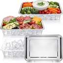 FoldTier 3 Set 14.2" Chilled Serving Trays for Parties with Compartments Stainless Steel Ice Chilled Party Platter Charcuterie Serving Board Cold Dish Dip for Fruits Veggies Shrimp Cocktail
