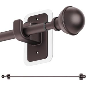 ENJOYBASICS No Drill Curtain Rods for Window 48 to 84 Inches, 5/8 Inch Diameter Renter Friendly Drapery Rod with Adhesive Brackets without Drilling, Adjustable from 27 to 90 Inches, Bronze