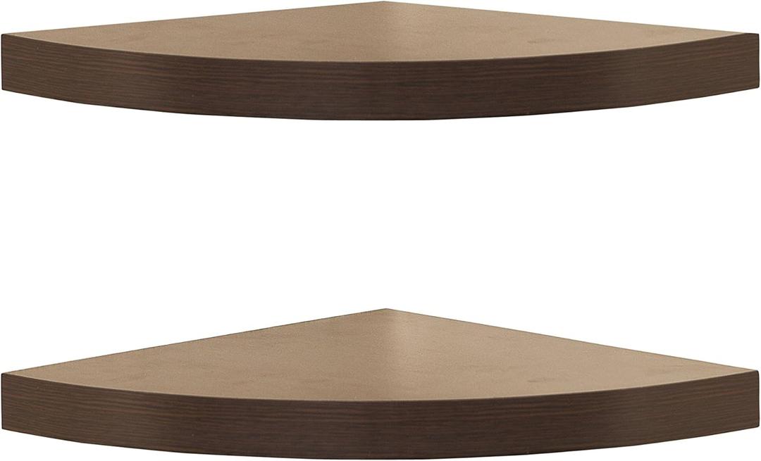 Danya B. Small Floating Wall Mount Laminate Wood Corner Wall Radial Shelves (Set of 2) (Walnut)