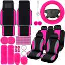 ROCEEI 47 Pcs Car Seat Cover Full Set Car Accessories for Front Rear Seat Fluffy Steering Wheel Cover Belt Automotive Floor Mats Air Conditioner Decoration Strip (Rose Pink)