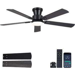 NKPU 52 Inch Low Profile Ceiling Fans with Lights, Black