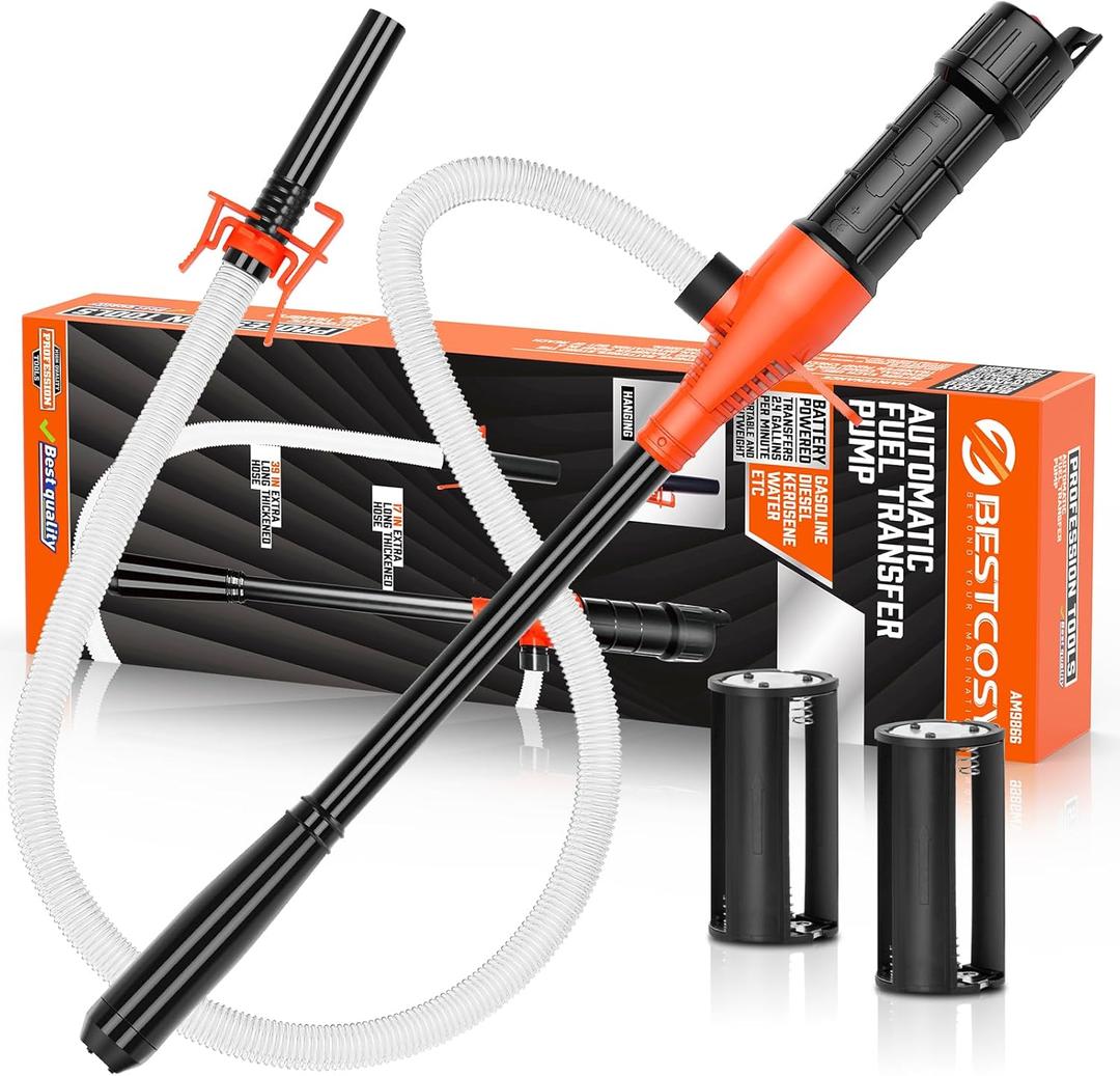 Portable Transfer Pump Battery Operated Electric Siphon Pump for Gas, Fuel, Diesel, Water Transfer 2.4 GPM Flow Oil Extractor, 47 Inches Hose-Easy to Use Hand Fuel Pump, Multi-Use Siphon Transfer Pump (1 Pack of Orange)