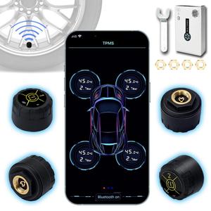 TPMS Tire Pressure Monitor System Wireless Tire Pressure Monitoring System Sensor Real-time Bluetooth Temperature Motorcycle TPMS for Cars,Bikes,Support iOS&Android,4 External TPMS Kit2025 Upgraded