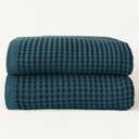 Premium Waffle Bath Towels Pack of 2 Extra Large 35x71 inch - 100% Turkish Cotton, Waffle Weave, Quick Dry, Lint Free, Oversized, Thin Bath Sheet Towel (Indigo, Set of 2 Bath Towels)