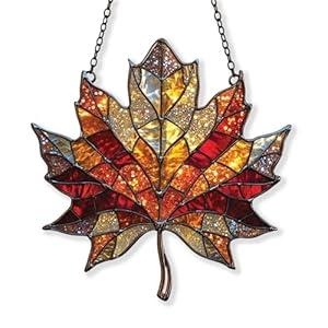 Maple Leaf Pendent Suncatcher Fall Ornament Window Hanging Autumn Leaf Decoration Acrylic Autumn Leaves Wall Art Decor for Fall Autumn Thanksgiving Christmas Festival Party Supplies