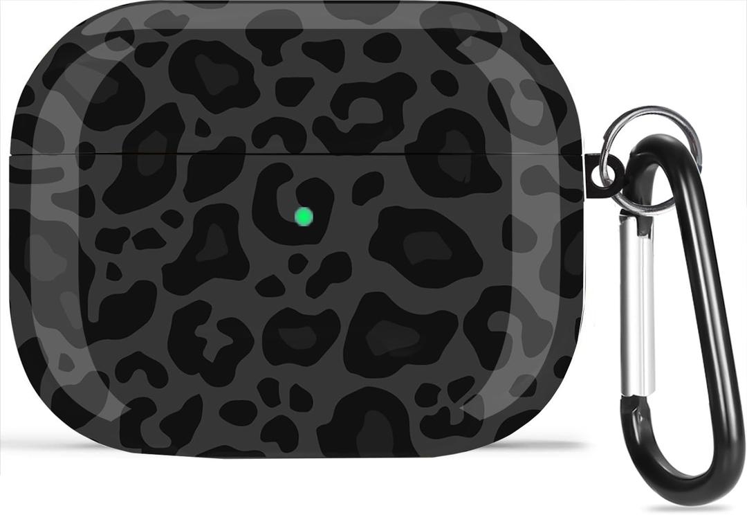 Olytop for Airpods 4 Gen Case 2024, Cute Leopard Air pods 4th Generation Protective Hard Skin Women Girl with Keychain for Apple iPod 4 Gen Case - Black/Grey Leopard