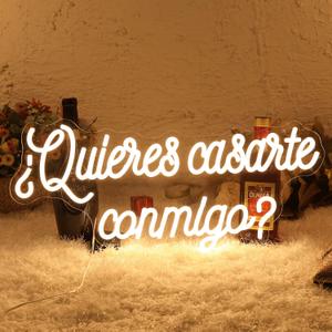 Neon Sign for Wall Decor, Will You Marry Me for Proposal Wedding Decorations, Custom Neon Signs for Bedroom, Personalized Light Up LED Sign (Warm White-Quieres Casarte Conmigo?)