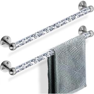 Meetart Crushed Diamond Glass Towel Bar for Bathroom,Set of 2 Towel Rods Wall-Mounted,Towel Racks for Bath Towels,Hand Towels(15.5) (Silver)