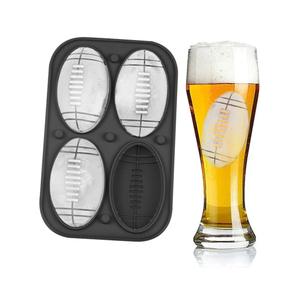 Football Ice Cube Tray 3D, Admaison Ice Ball Cube Mold with Funnel for Cocktails, Bourbon,Brandy, Whiskey Gifts for Men, Silicone Fun Shapes Black (Football)