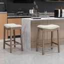 27" Backless Saddle Counter Stools Set of 2, Hand-brushed Wood Finish Legs
