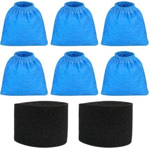 6 Pack VRC5 Filter Bags & 2 Pcs VFF51 Foam Filters Kit Compatible with Vacmaster Most 4 to 16 Gallon Wet/Dry Vacuum, Part# VRC51