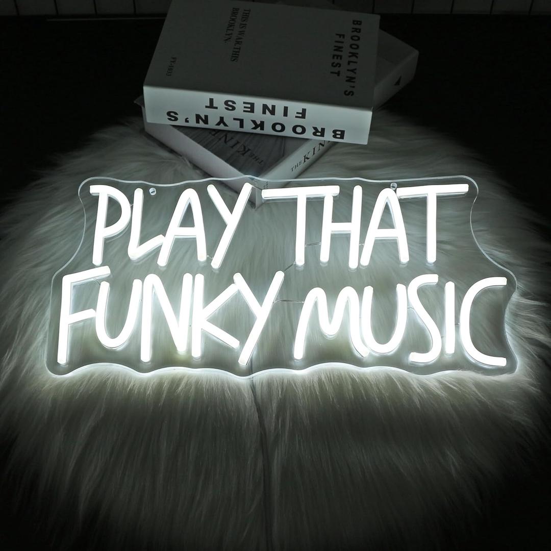 Neon Sign Led Neon Lights Neon Signs for Wall Decor USB Powered Led Neon Signs for Room Decoration (Play Music White)