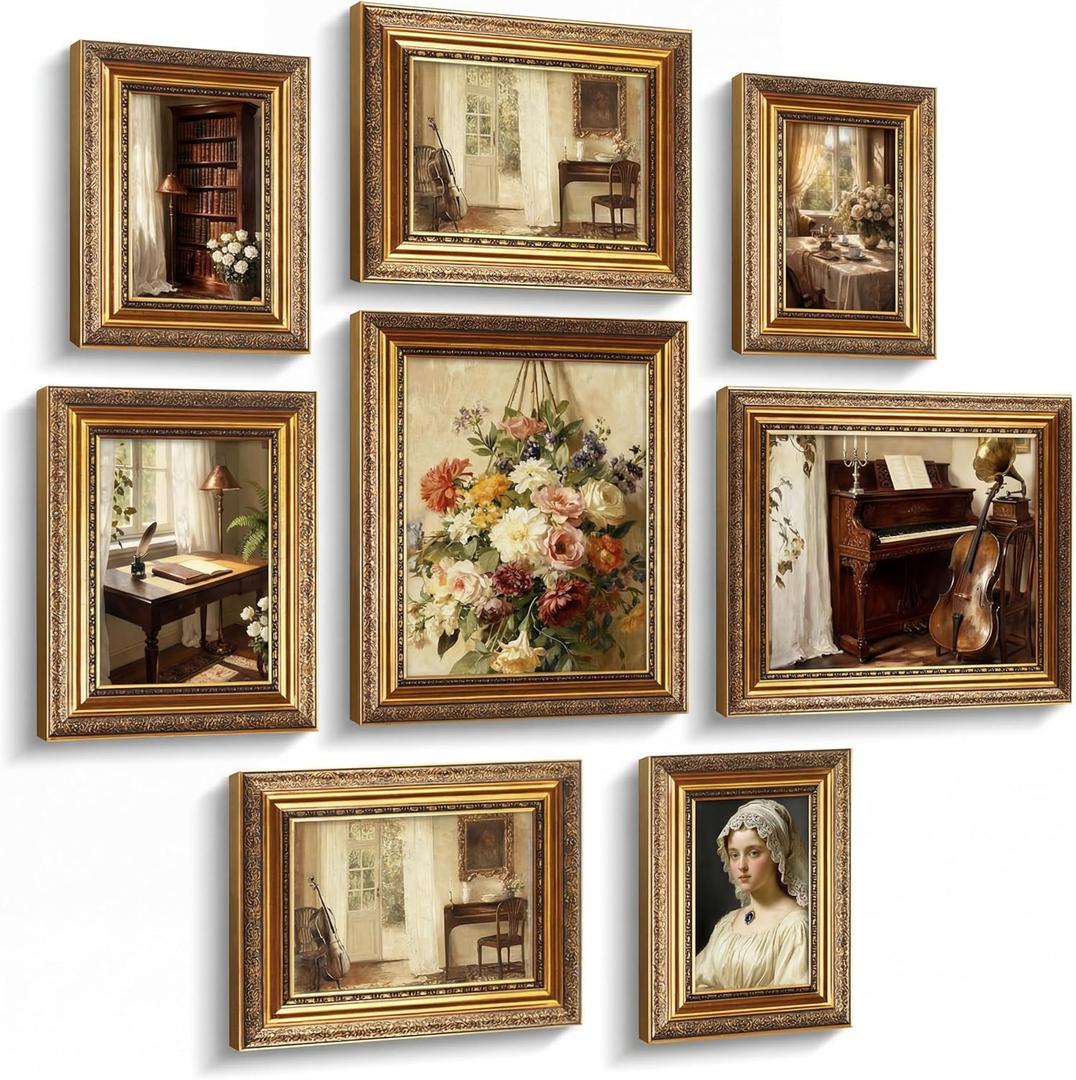 Novabright 8 Pcs Bronze Vintage Picture Frames Gallery Wall Frame Set Antique Collage Photo Decor for Wall Mounting or Tabletop Display Multi Sizes 8x10, 5x7, 4x6 for Gallery Living Room