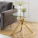 Modern Style Square Side Table with Tempered Glass Top and Metal Tubular Legs, Gold 20Dx20Wx22H