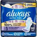 Always Ultra Thin Overnight Pads, Size 5, Extra Heavy Overnight, Unscented, 92 Count (2 Packs of 46)