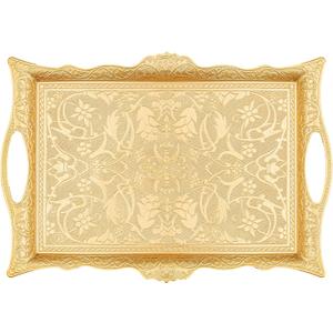 Alisveristime Ottoman Turkish Zamak Serving Tray with Traditional Motifs, Ideal for Coffee and Tea - Six Person Tray (14.5 x 9.85 in) (Gold)