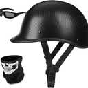 Motorcycle Half Helmet, DOT Approved Vintage Shell Open Face Unisex-Adult Helmet for Motorcycle Scooter Moped Street Cruiser (Medium, Carbon Fiber)