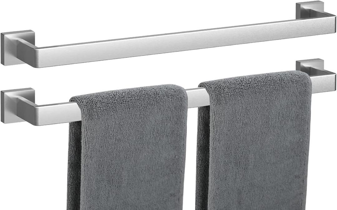 Towel Bar 2 Pack for Bathroom 24 Inch Brush Nickel Towel Holder 12/16/20/24/28/32/36 In Stainless Steel SS304 Rustproof Towel Rack Modern Square Towel Rod for Bathroom Wall(2, Brushed Nickel, 24 Inch)