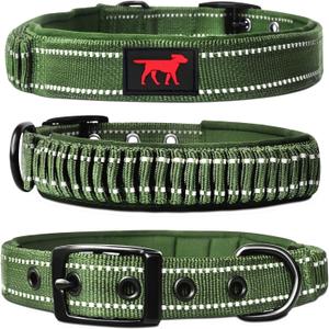 Tuff Pupper Heavy Duty Dog Collar with Handle | Ballistic Nylon Heavy Duty Collar | Padded Reflective Dog Collar with Adjustable Stainless Steel Hardware | Convenient Sizing for All Breeds (X-Large (19 - 23" Neck), Olive)