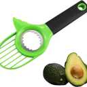 Stainless Steel 3-in-1 Avocado Cutter with Integrated Pitter and Slicer, Featuring an Ergonomic Green Handle for Effortless and Efficient Cutting, Pitting, and Slicing of Avocados (Green)