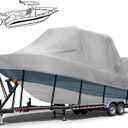 1200D Heavy Duty T Top Boat Cover, 22-24ft Trailerable Waterproof Center Console Boat with T TOP Roof, T-Top/Hard Top Boat Cover with Motor Cover, Beam Width Up to 106", Grey