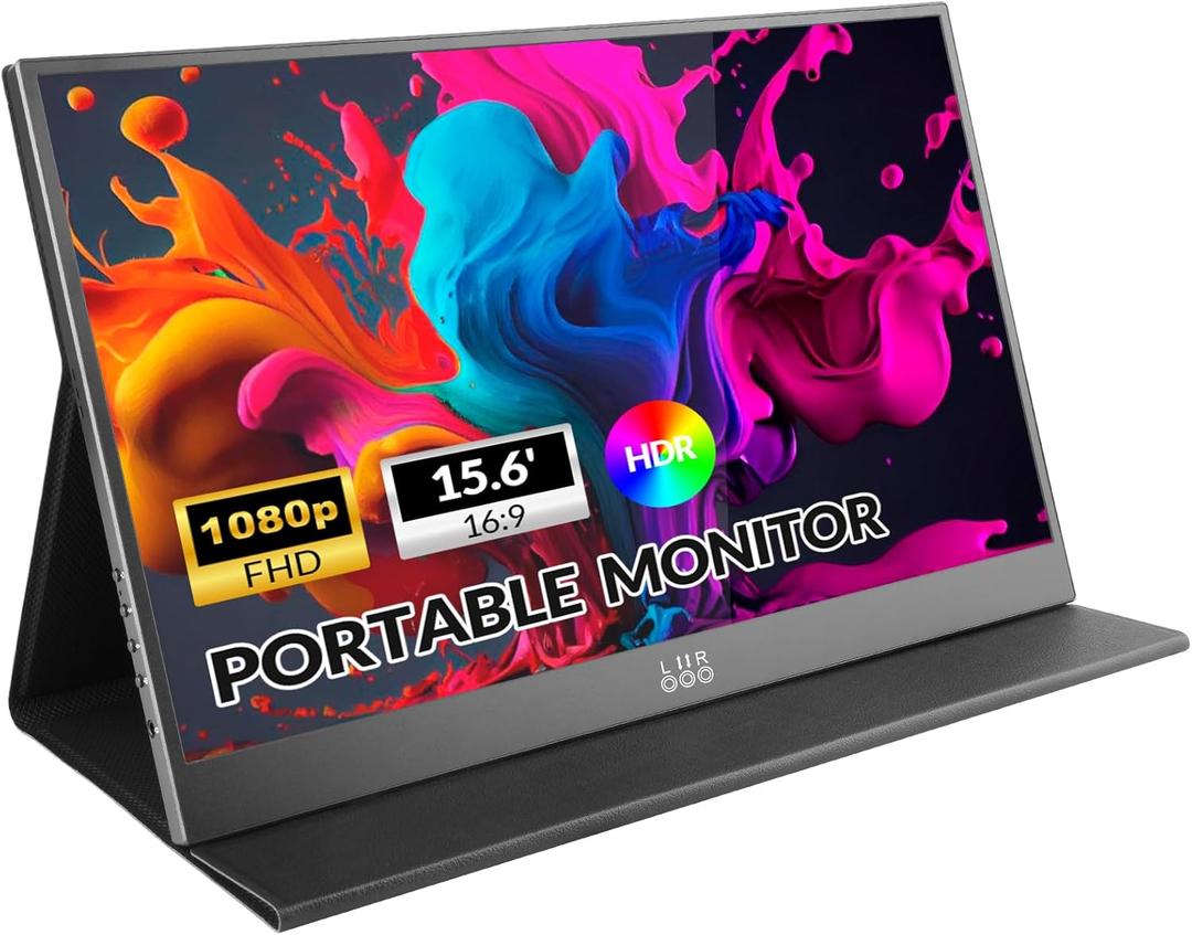 LR Portable Monitor, 15.6 1080P FHD USB-C HDMI, Ultra-Slim IPS HDR Display with Cover and Built-in Speaker, Travel Monitor for Laptop/PC/Phone/Mac/Xbox/Switch/PS4/PS5, VESA Mountable