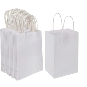  100 Pack 5.25x3.25x8.25 Inch Small White Kraft Paper Bags with Handles Bulk for Birthday Wedding Party Favors Grocery Retail Shopping Business Goody Craft Gift Bags Cub Sacks 