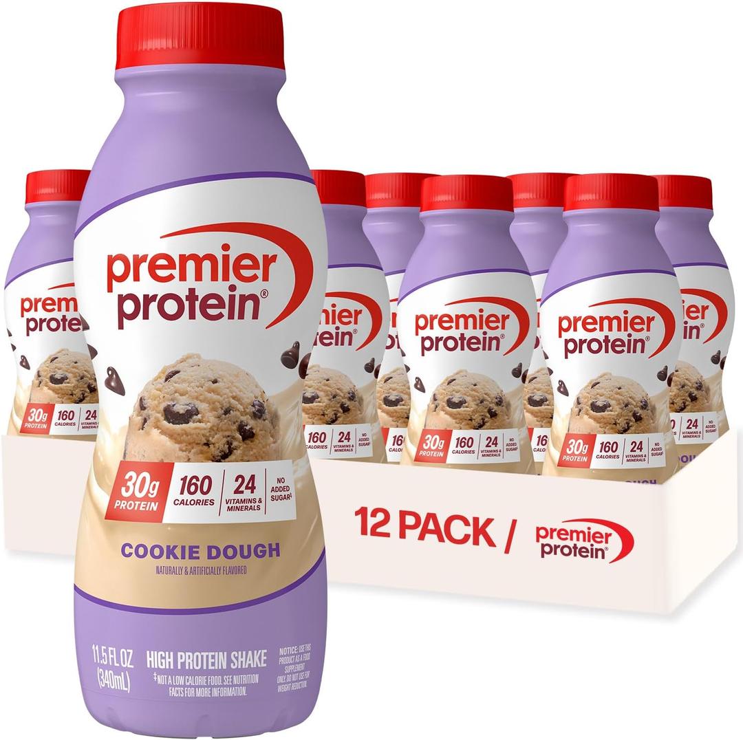 Premier Protein Shake, Cookie Dough, 30g Protein, No Added Sugar, 24 Vitamins & Minerals to Support Immune Health, 11.5 fl oz, 12 Pack  BBD: 09-25-25