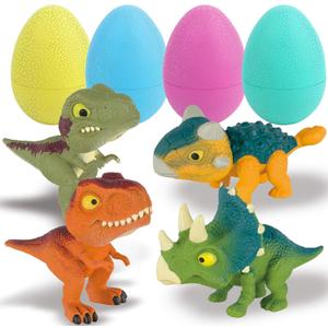 ZOHANINDL 5.12" Dinosaur Egg Toy 4Pack, Exquisitely Carved Dinosaur Figures, Easter Eggs, Suitable for Boys and Girls