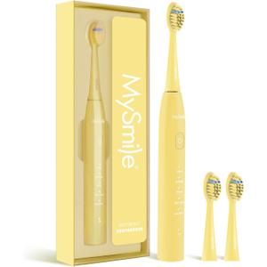 MySmile DY156 Electric Toothbrush for Adults, Rechargeable Sonic Battery Toothbrush Portable with 3 Brush Heads, 2 Mins 5 Modes Smart Timer, 45000VPM, One Charge for 60 Days - Yellow