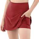 ODODOS Women's Athletic Tennis Skorts with Pockets Built-in Shorts Golf Active Skirts for Sports Running Gym Training, S, Carmine Red
