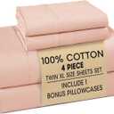 Casa Platino 100% Cotton Twin XL Size Sheets Set 4 Piece Crisp Percale Twin XL Size Cooling Sheets, Lightweight for Summer, with 15" Deep Pocket Fitted Sheet, Comfortable & Airy Sleep Veiled Rose