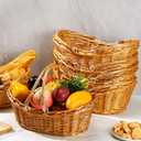 Wesiti 6 Pcs Wicker Picnic Basket with Handle, Hand Woven Harvest Basket Bulk, Wicker Flower Hoppet for Storage, Picnics, Easter, Organizing, Egg Gathering, Candy, Wedding(Light Brown)