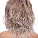 TISHINING Medium Rose Blonde Wavy Wigs for White Women Layered Ombre Rose Blonde to White Beach Wave Bob Wig Natural Looking Daily Party Synthetic Hair Wig