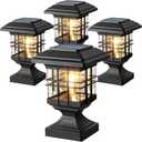 Lffital Solar Post Lights Outdoor Solar Cap Lights Deck Fence Cap for 4x4 5x5 6x6 Posts Patio Garden Courtyard Bright Decoration Fixture Waterproof Warm White Lighting Black (3Pack)