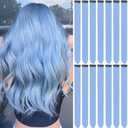 LADYAMZ Colored Hair Extensions 14 PCS, 22 In Baby Blue Clip in Hair Extensions Party Highlights, Light Blue Synthetic Hairpieces for Girls Women Kids Gift(Haze Blue)