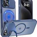 Cufelf Magnetic for iPhone 15 Case(Compatible with Magsafe)(Built-in Invisible Kickstand) Military Drop Protection,Anti-Fingerprint,Anti-Scratch,Matte Translucent Phone Cover,6.1",Blue